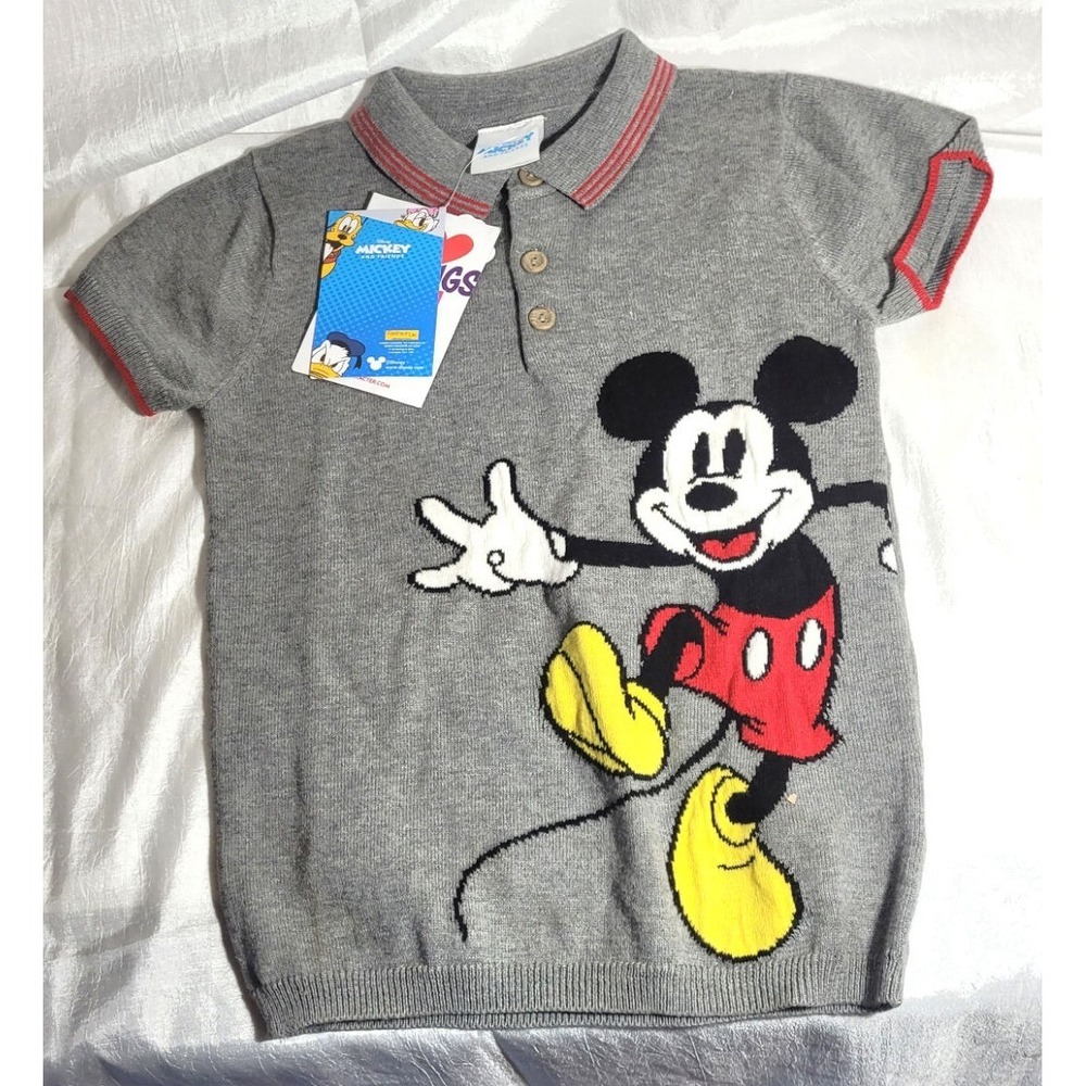 Character Disney‎ Mickey Mouse Knitted Short Sleeve Sweater Polo - Gray - 5T